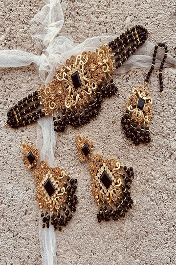 KOH-E-GEM | JEWELLERY | NAYAB CHOKER SET – BLACK