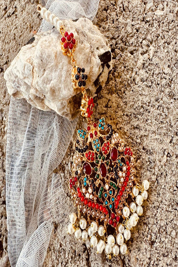 KOH-E-GEM | JEWELLERY | SATRANGI SHINGAR EARRINGS & TIKKA