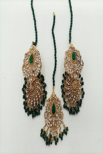 HS | JEWELLERY | EARRINGS & MAANG TIKKA | GOLDEN GREEN