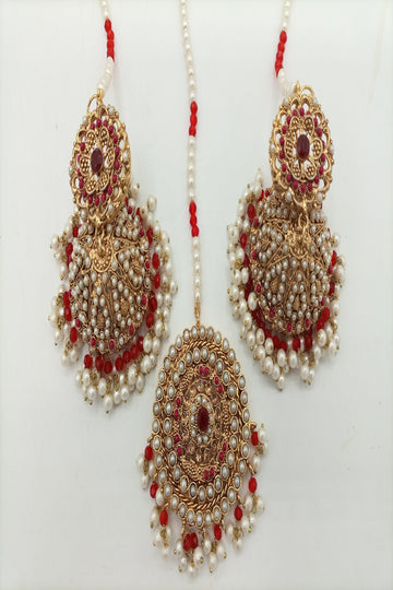 HS | JEWELLERY | EARRINGS & MAANG TIKKA | GOLDEN RED