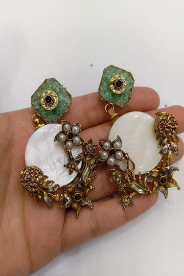 HS | JEWELLERY | TURKISH EARRINGS | SEA GREEN WHITE